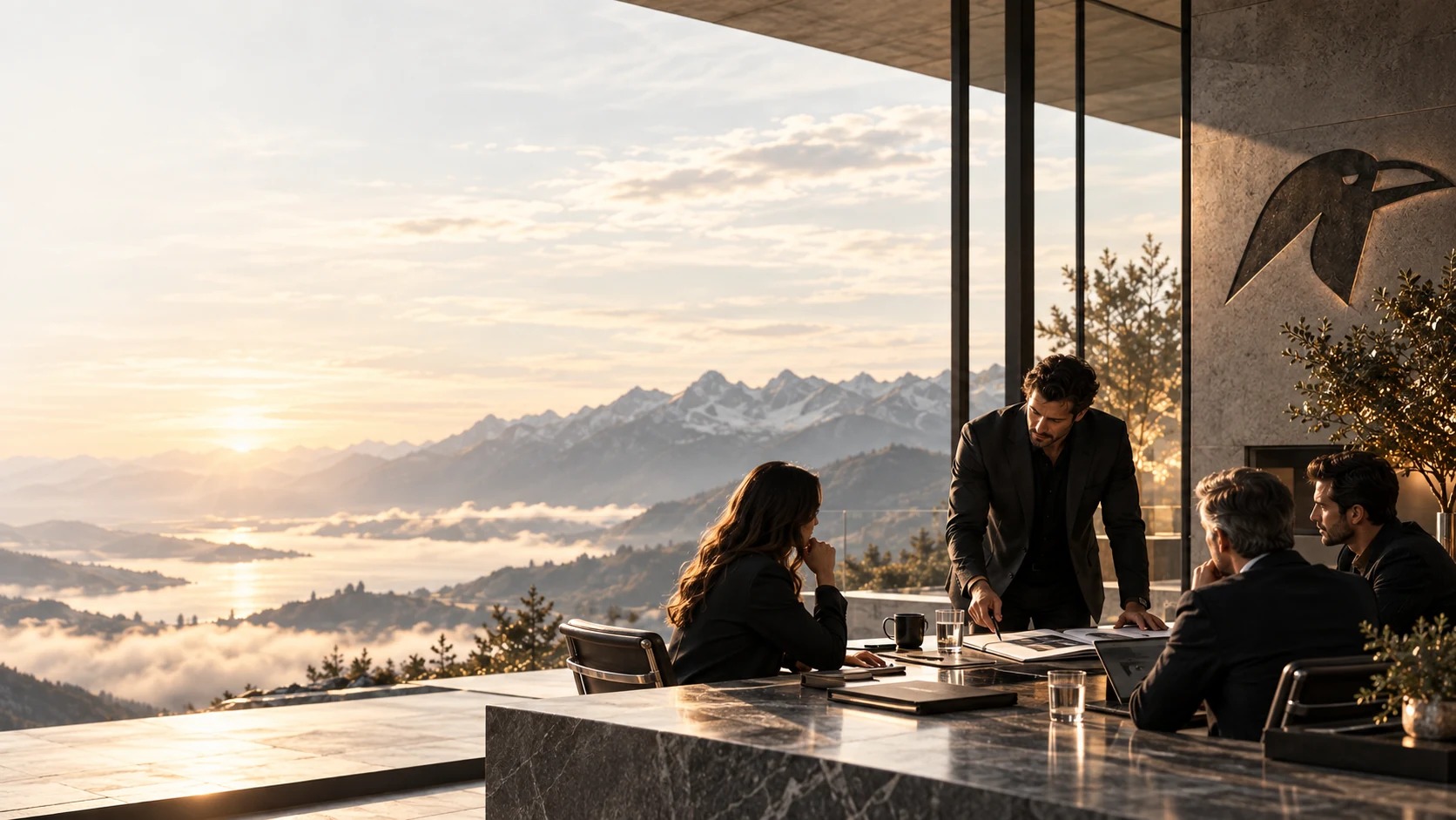 Founder leading a strategy session in a premium mountain setting
