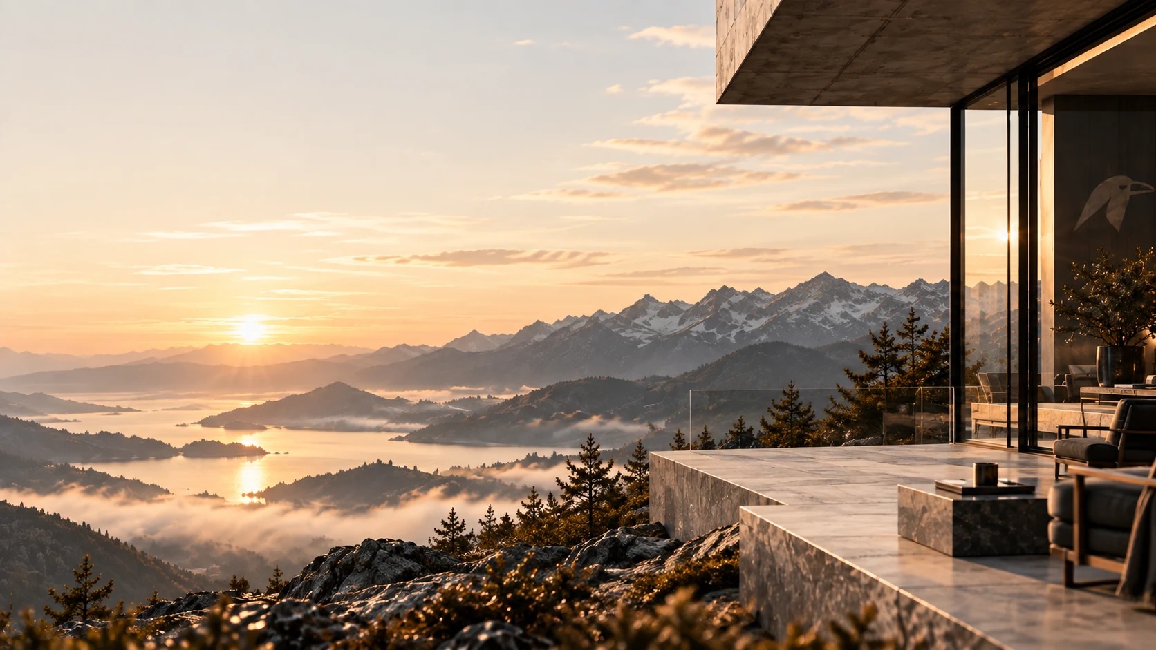 A calm premium mountain retreat representing clarity and an initial discovery call